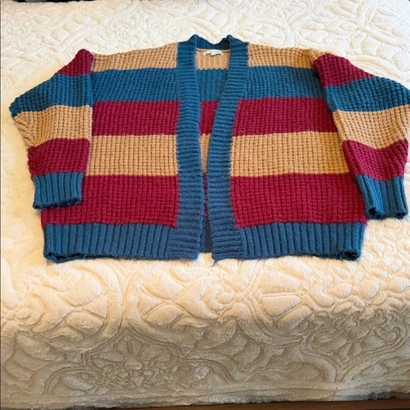 Baltic Born Colorblock Cardigan in Red, Blue, and Tan - Picture 5 of 6